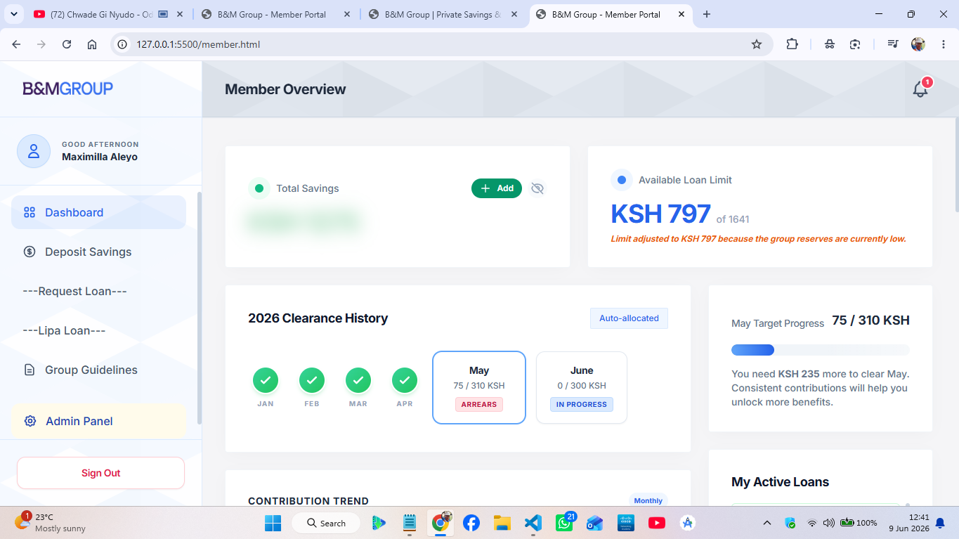 B&M Web Portal Interface